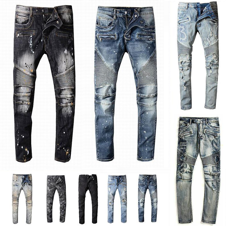 

balmain Mens Designer Jeans Distressed Ripped Biker Slim Fit Motorcycle Bikers Denim For Men s Fashion Mans Black Pants pour hommes, 17