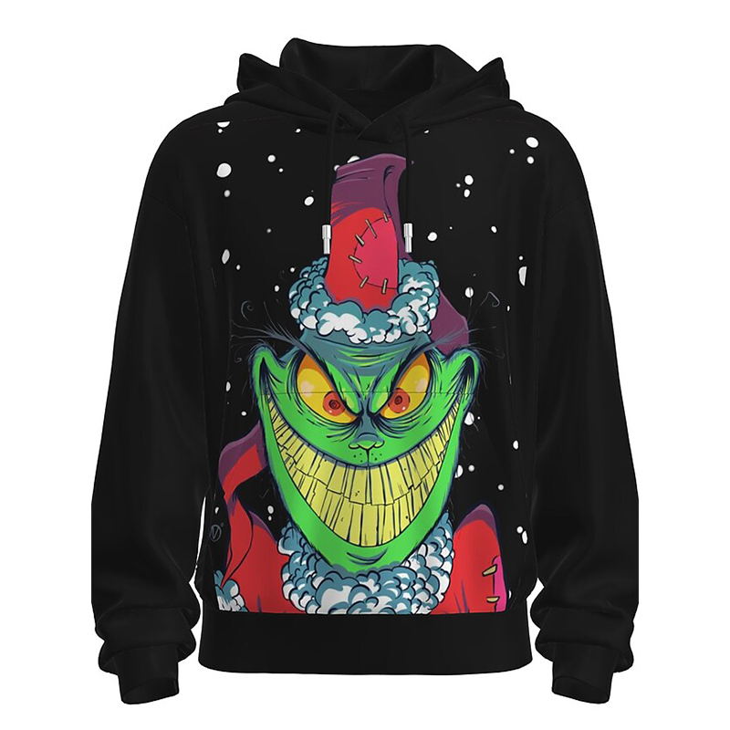 

Christmas Funny Pattern Men's 3D Printed Hoodie Visual Impact Party Top Punk Gothic Round Neck High Quality Sweater Hoodie, Black