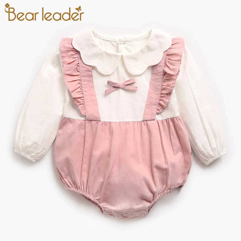 

Bear Leader Girls Cute Rompers Fashion Toddler Baby Ruffles Jumpsuits born Bowtie Outfits Long Sleeve Autumn Clothing 210708, Ah1615 pink