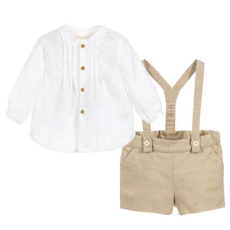 

Infant Boys Gentleman Suits Baby Boutique Clothing Set Children Spanish Clothes Toddler Boy White Long Sleeve Shirt Strap Pants 210615, Trousers