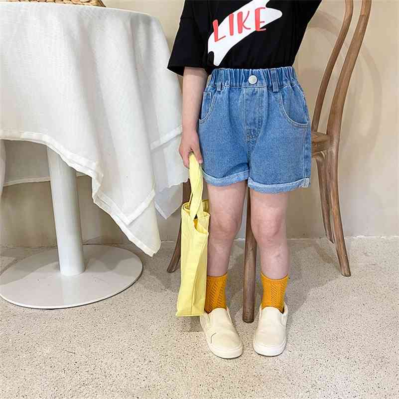 

Girls summer fashion Cuffed denim shorts 1-7 years girl 2 colors all-match short jeans 210708, White