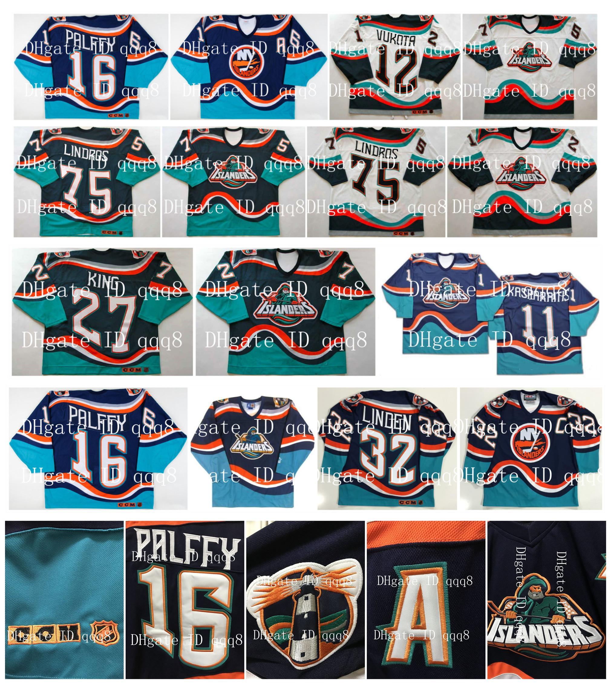 

1995 Vintage 16 Ziggy Palffy Jersey New York Islanders 11 Darius Kasparaitis 17 Wendel Clark 33 TREVOR LINDEN 22 Mike Bossy Chara Brett Lindros CCM Hockey, White