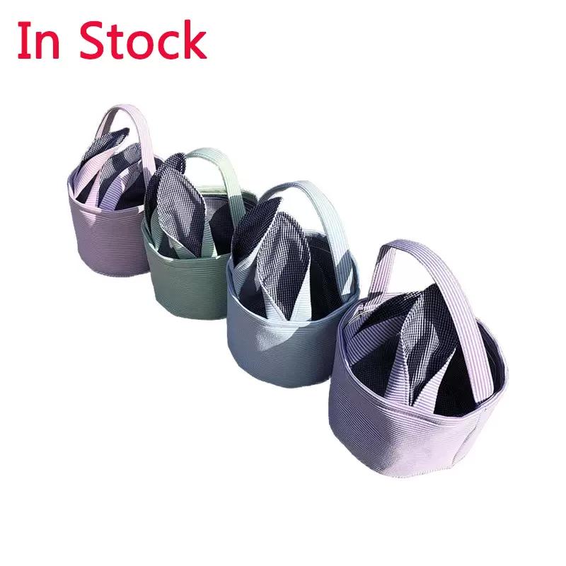 

Fedex Easter Bag Stripe Bunny Basket Cartoon party Favor Rabbit Long Ears Bucket Seersucker Easters Eggs Bags Kids Party Gift