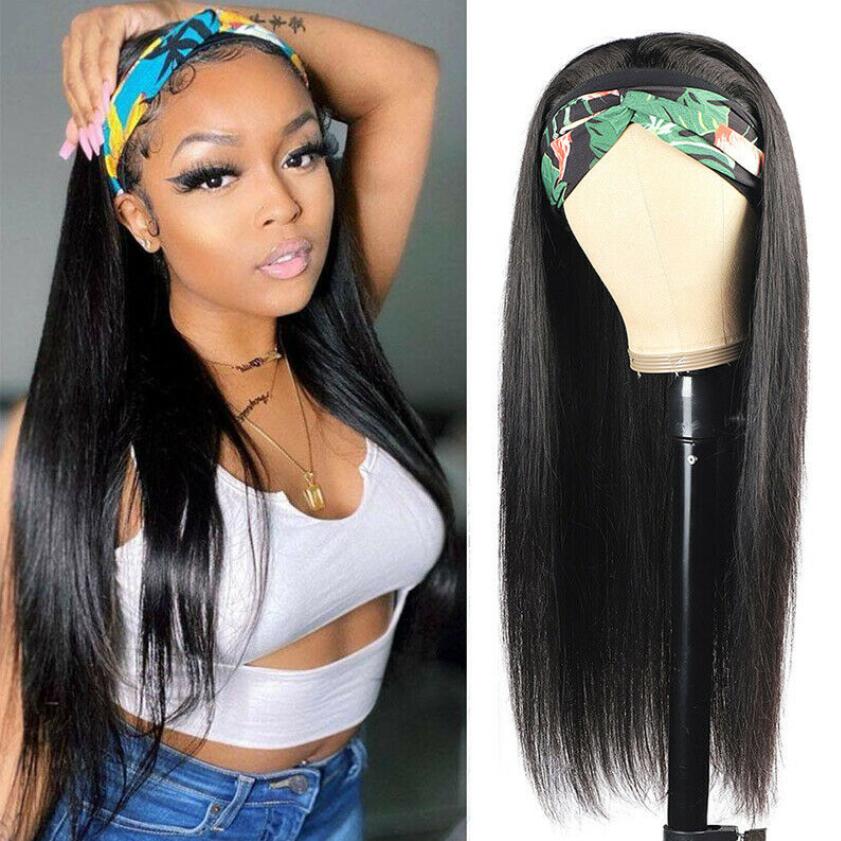 

26inch Long Straight Black Headband Hair Wigs For Women Synthetic Wig