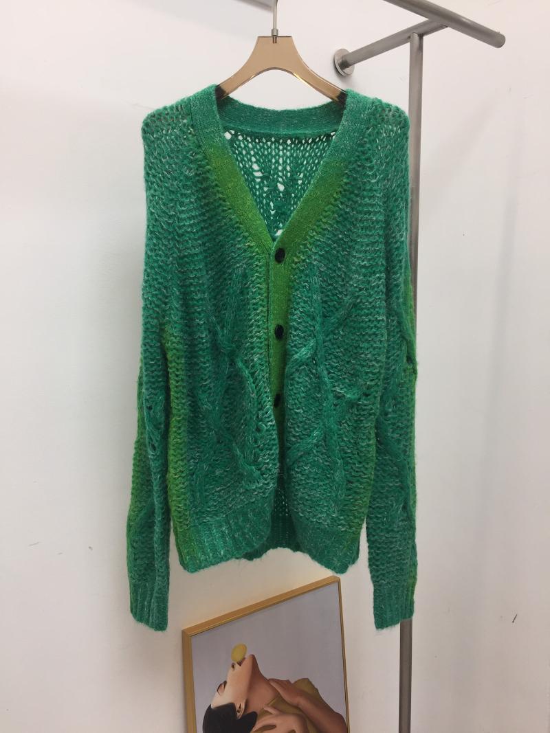 

Women' Knits & Tees 2021 Winter Green Mohair Tie-dye Gradient Cardigan Coat 0927