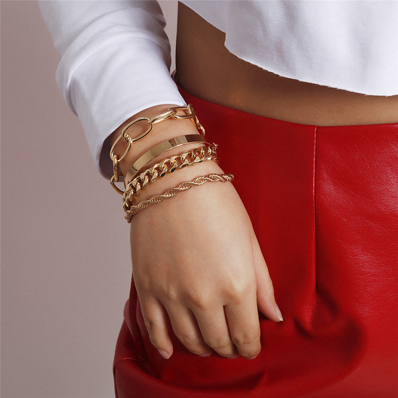 

4pcs Punk Cuban Chain Bracelets Set for Women Miami Boho Thick Gold Color Charm Bracelet Bangles Fashion Jewelry
