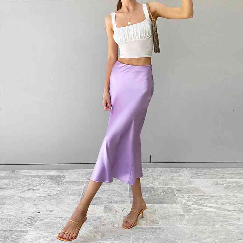 

Couture Autumn And Winter Lilac Custom Made Womens Skirt Vintage High Waist A-line Satin Skirts Korean Style Jupe, Black