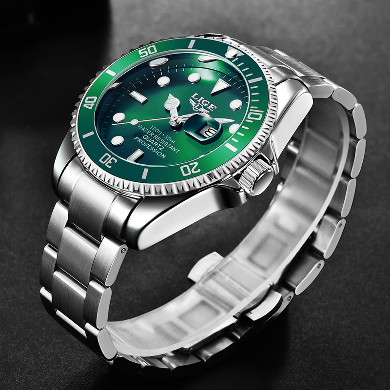 

LIGE Top Brand Luxury Fashion Diver Watch Men 30ATM Waterproof Date Clock Sport Watches Mens Quartz Wristwatch Relogio Masculinog, Rose gold blue