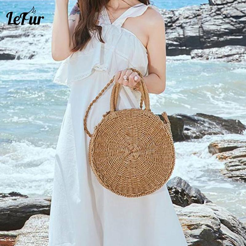 

Waist Bags LEFUR Women Handbag Fashion Female For Ladies Handmade Woven Round Rattan Shoulder