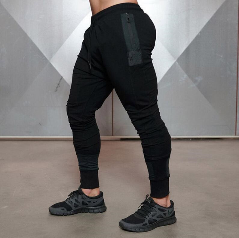

mens embroidered jogger pants muscle sweatpants male casual solid color pencil pants gym athletic trouser, Black