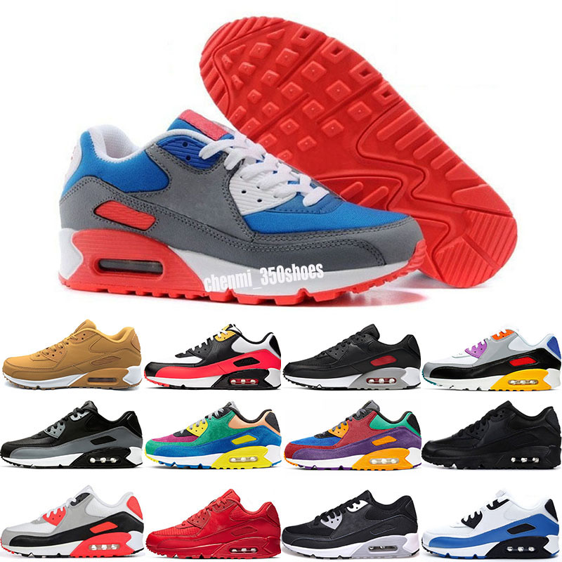 

2021 Newest Men womens classic 90 Running Shoes Black Red White Sport Trainer Cushion Surface Breathable Sports designer Shoe 36-46 DZ01, # 12