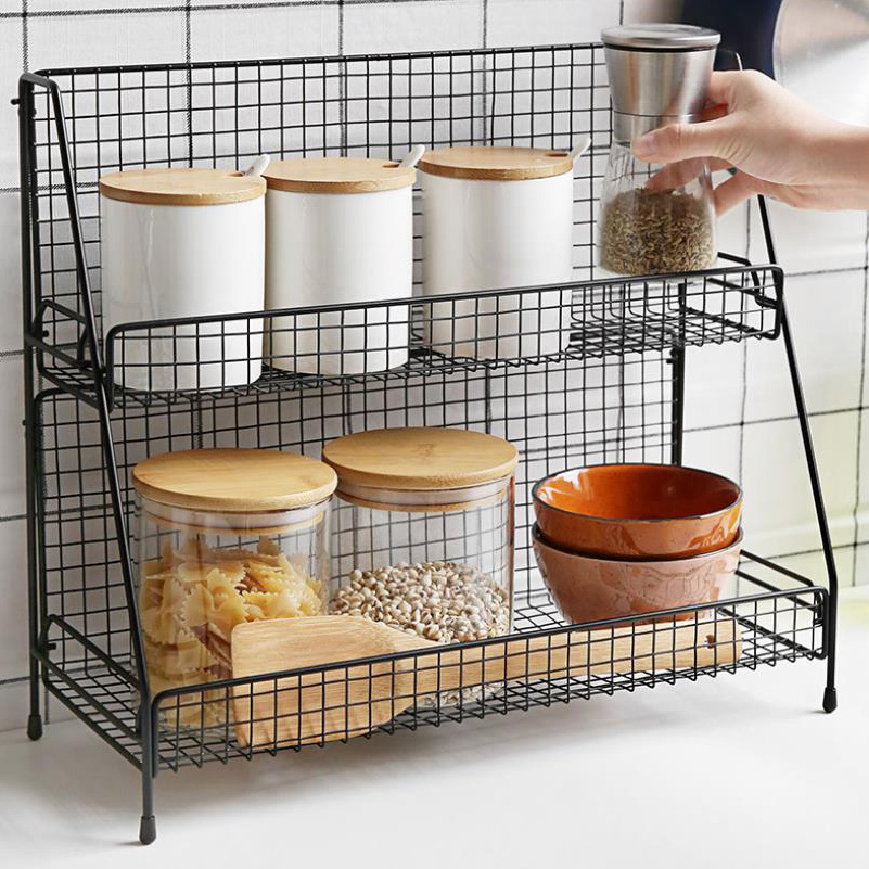 

Iron Wire Kitchen Storage Rack Cosmetic Makeup Basket Meta Spice Seasoning Hoder Bathroom Shef Desktop Hoow Dish Organizer