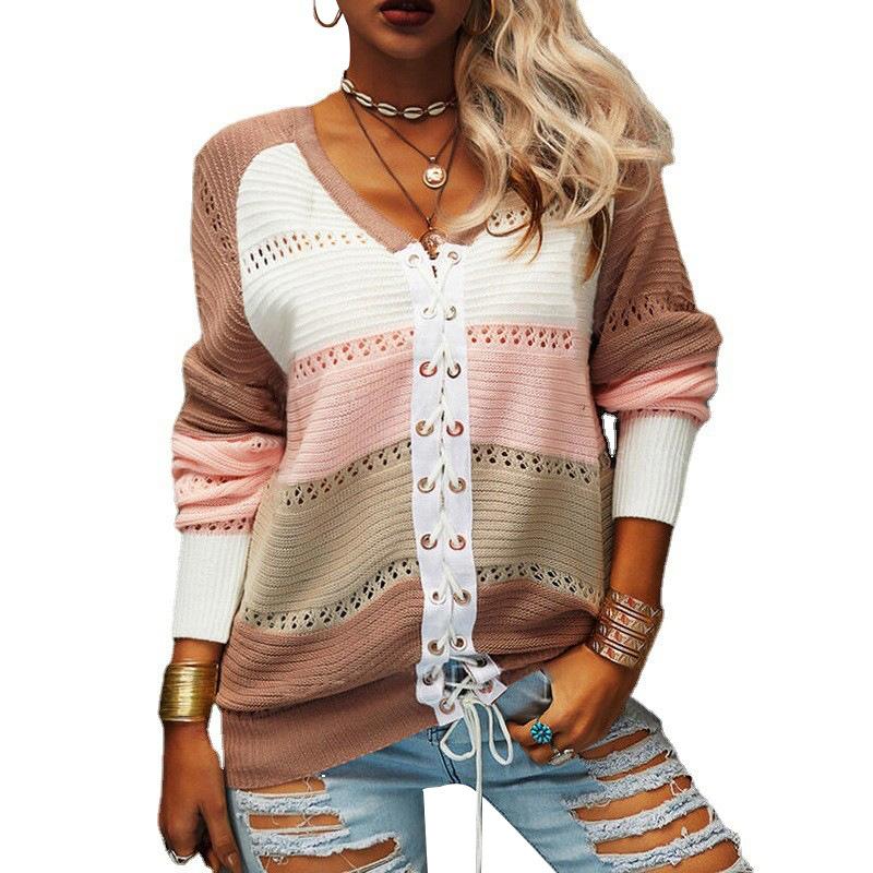 

Women's Sweaters Autumn And Winter 2021 Cardigan Strap Sweater Long Sleeve Color Contrast Splicing Coat, White;black