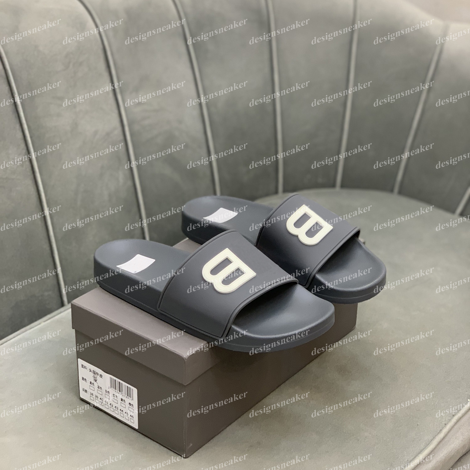

2022 Paris Sliders Mens Womens Summer Sandals Beach Slippers Ladies Flip Flops Loafers Black Outdoor Home Slides Chaussures Shoes With Box, Grey
