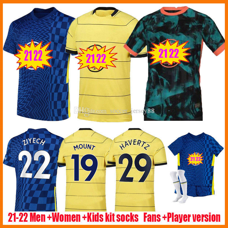 

21 22 ZIYECH soccer jerseys PULISIC MOUNT KANTE HAVERTZ WERNER ABRAHAM GIROUD 2021 2022 kids kit Fan player version women lady home away jersey football shirt, Kids home kits