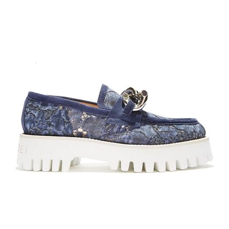 

Slippers Dark blue female floral lace thick single slip in straps pumps 70 mm leather wedges covered shoes 0S30, 1# shoe box