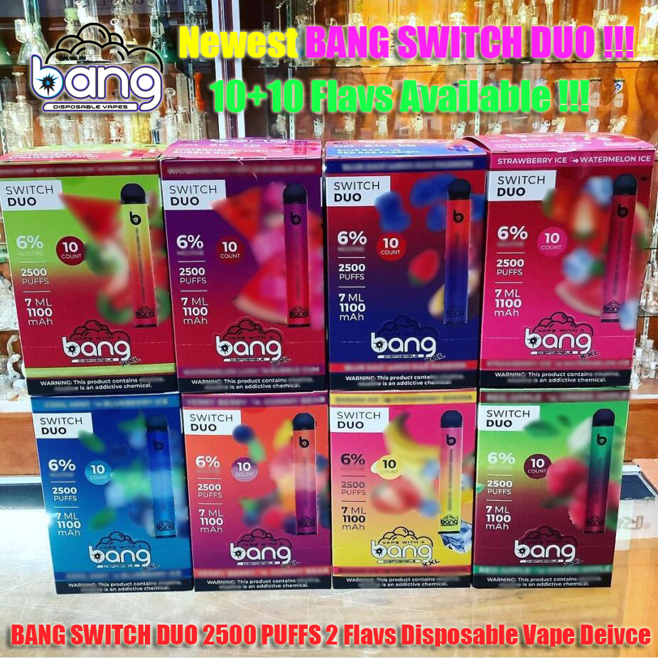 

2021 Newest BANG XXL SWITCH DUO E Cigarette 2500 PUFFS Disposable Vape Device Pen Pod Kit 7ml Cartridge 1100mah Battery inside VS RandM Dazzle AIR BAR MAX PUFF PLUS FLOW