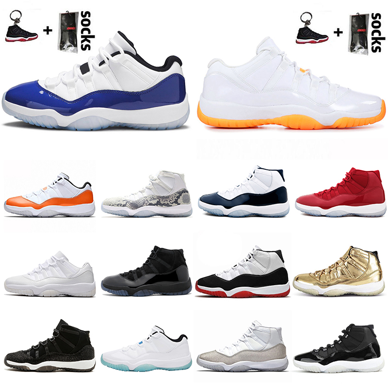 

With Socks Jumpman 11 11s Citrus Mens Womens Low Basketball Shoes Metallic Gold 25th Anniversary Bred Cap and Gown Women Trainers Sneakers Size 36-47, #24 rose gold 36-40