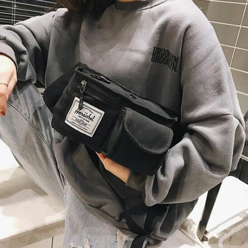 

Women Chest Bag Personality Canvas Messenger Ladies Belt Large Capacity Crossbody Packbag Waist Bags