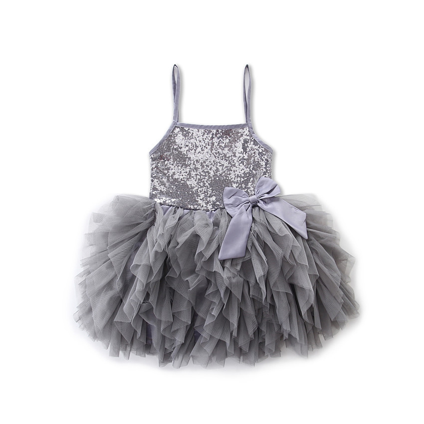 

Children Clothing Dress Party Fancy Costume Strap Skirt Kids Girls Sequins Ballet Tutu Dance Dresses, Gray