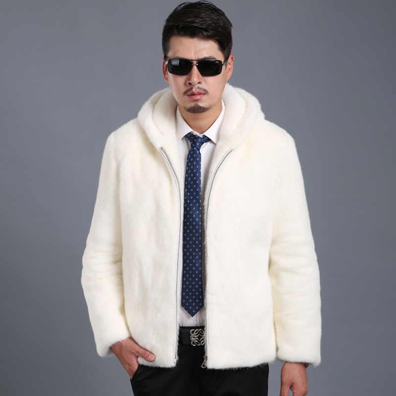 

New Special Offer Imitation Mink Fur Coat Men's Whole Men's Hooded Lapel Jacket Size, Black