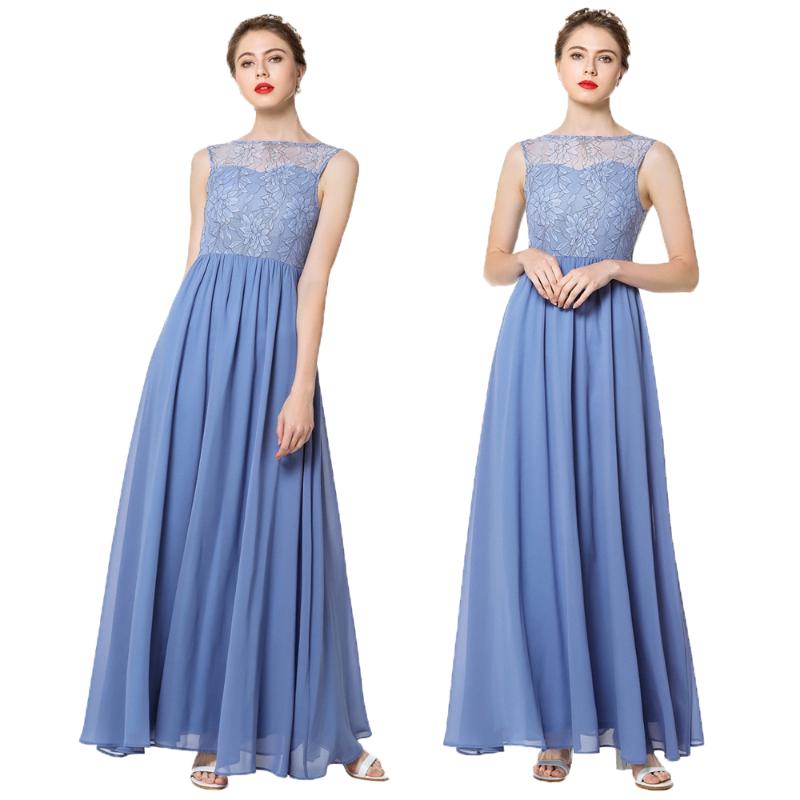 

Casual Dresses 2021 Summer Women Sleeveless Chiffon Lace Long Dress Fashion Elegant Ladies Formal Party Maxi Prom Ball Gown, Blue