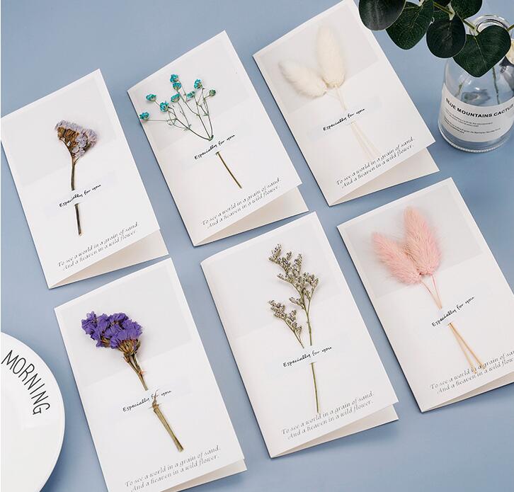 

Flowers Greeting Cards Gypsophila dried flower handwritten blessing greeting card birthday gift cards wedding invitations DHL