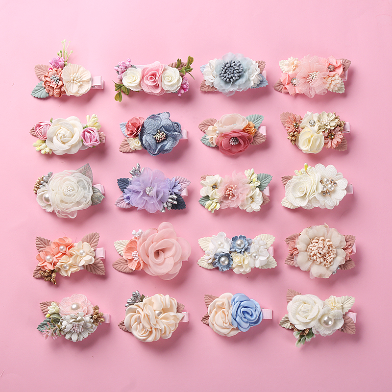 

Chiffon Flower Hair Clips Pins Kids Pearl Lace Flowers Hairpins Barrettes for Baby Girls Clip Accessories Toddlers Kids, Multi-color