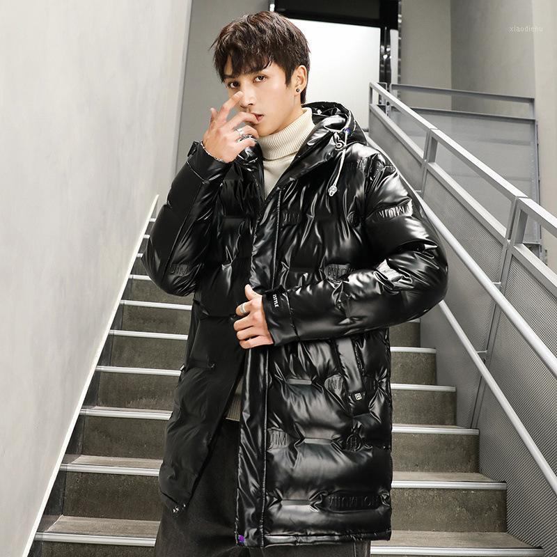 

Men's Down & Parkas A Substituting Long Men In Winter Coat Basic Pure Color Hooded Zipper Leisure Jacket, Black