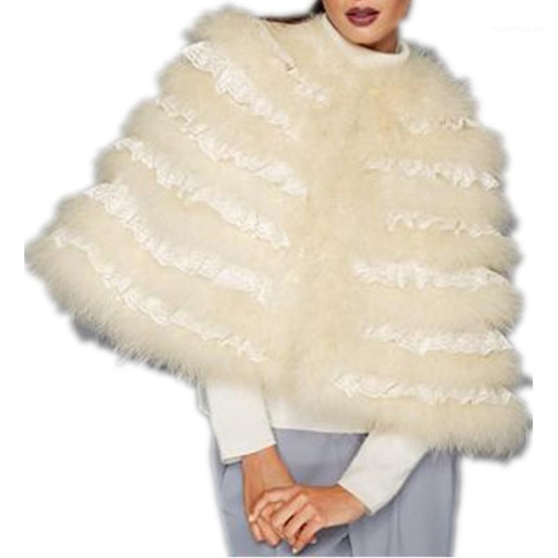 

Scarves Real Ostrich Feather Stole With Lace Warm Bridal Beige Black Fur Cape Female Vintage Shrugs Women Design Capes S21