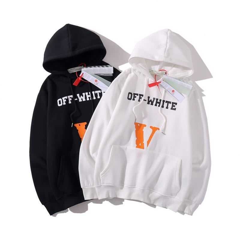 

2021 new autumn winter off-w hooded back cartoon big V Street versatile ow Plush high grade men's and women's same style, White
