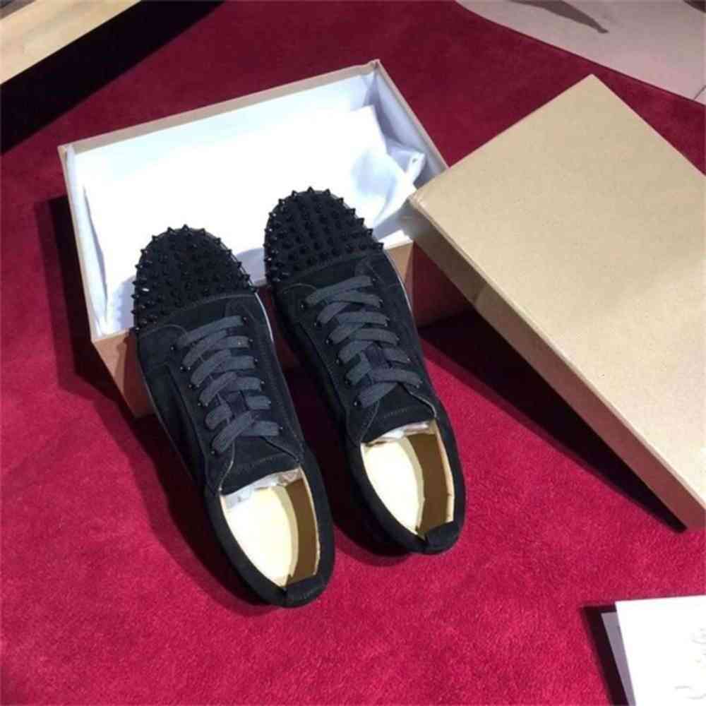 

Designer shoes Low Cut Suede Spikes sneakers Toe Casual Spikes Flats Red Bottom Luxury Shoes For Women Party sneakers size US5- bartows, Black