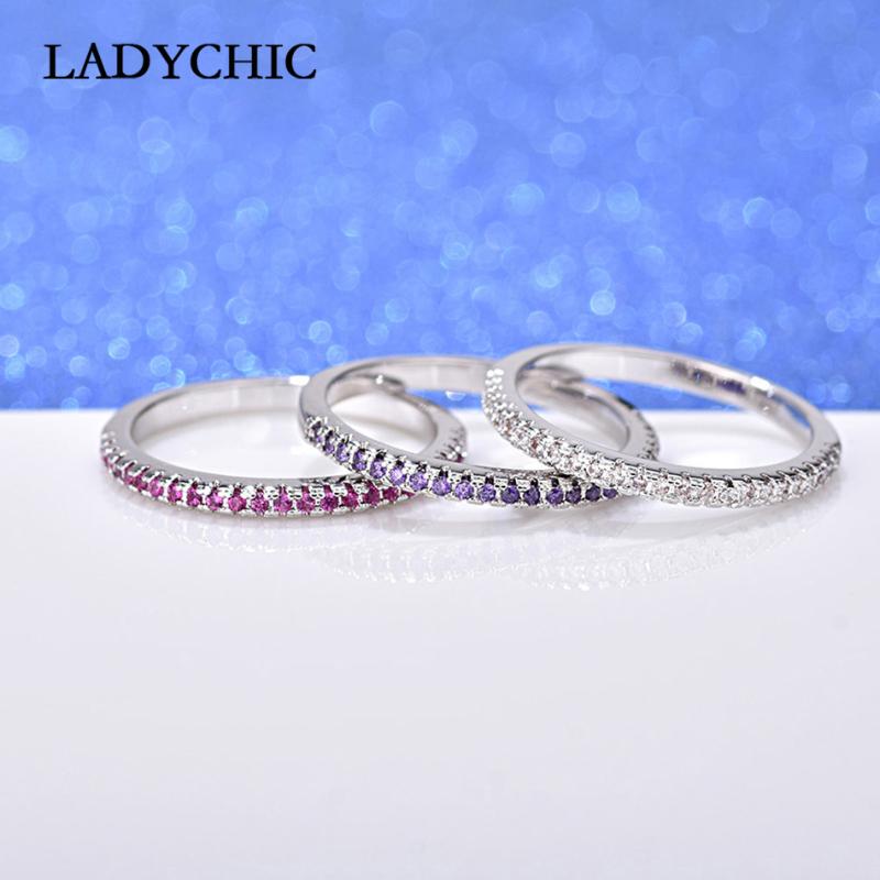 

Wedding Rings LADYCHIC Simple Round Crystal For Women Silver Color Stackable Thin Ring Exquisite Jewelry Lover's Gift LR1082