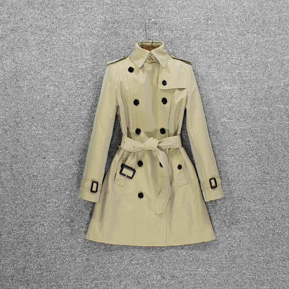 

Women's Two Piece Pants Windbreaker women spring mid long British small classic waist chic coat 97ST, Champagne