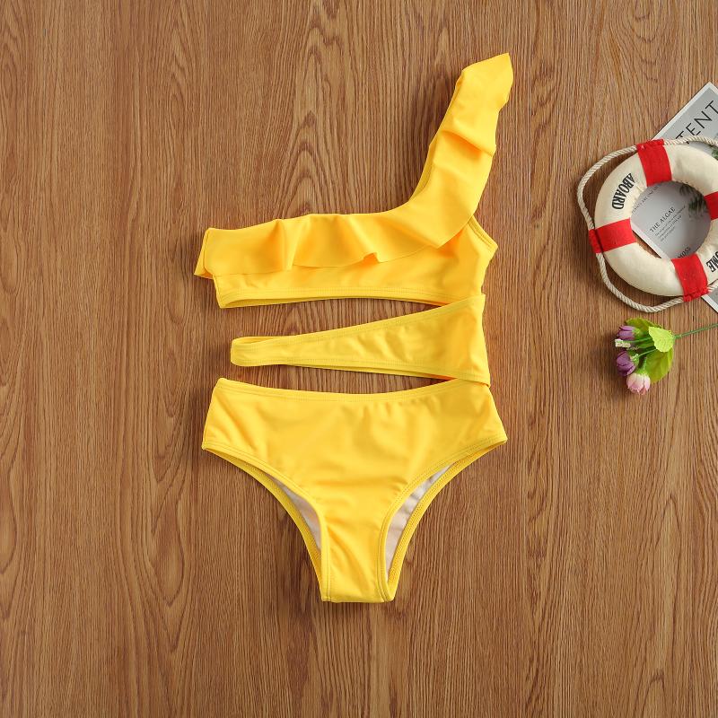 

One-Pieces 5-13Y Kids Girls Swimwear Oblique Shoulder Hollow Bikini Children Swimsuit Baby Bathing Suits Toddler Beachwear, Black