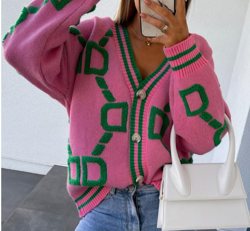 

2022LL V Neck Women's Sweaters Long Sleeve Caridigan Women Green Autumn Winter Knitted Sweater Loose Casual Fashion Jumper Tops Vintage, White;black