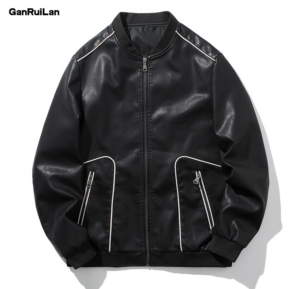 

Leather Jacket Men Spring Autumn Jaqueta Masculina Couro Male Plus Size Black Mens Mandarin Collar PU Coats JK18905 210518, Black asian size