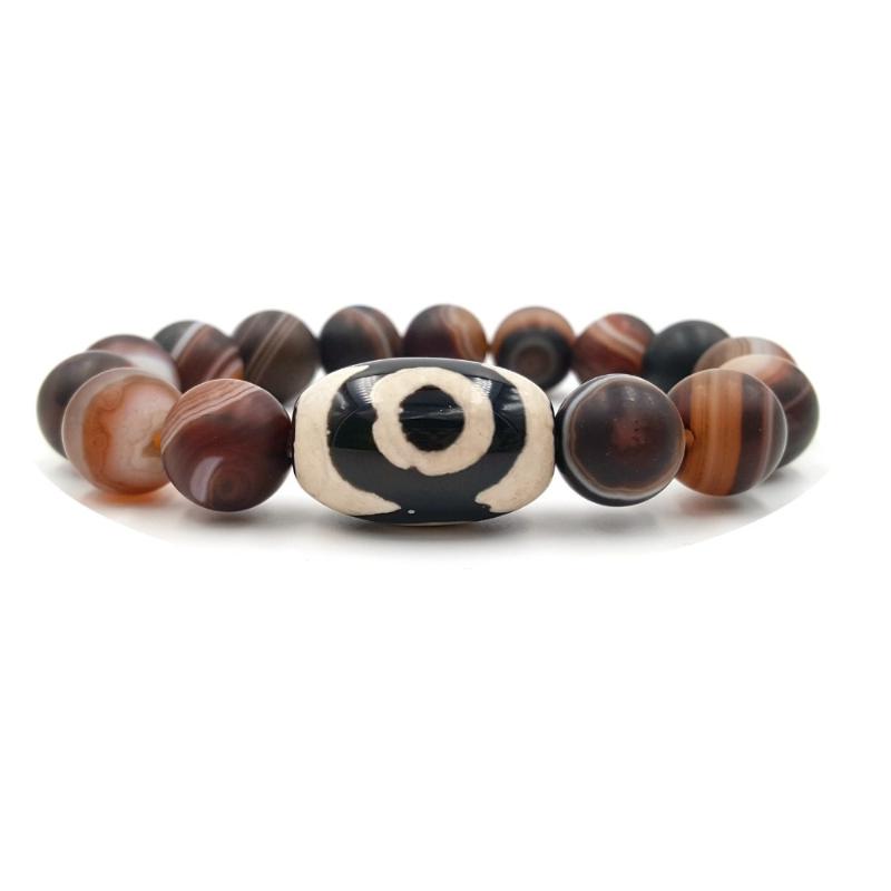 

Beaded, Strands Lii Ji 3 Eye's DZI Beads Agates Natural Striped Onyx Bracelet For Men Women, Black