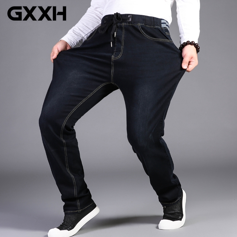 

Men Extra Large 32-50 Stretch Waist High Elastic Jeans Designer Drawstring Straight Denim Pants Mens Casual Plus Size 7XL, 803 black
