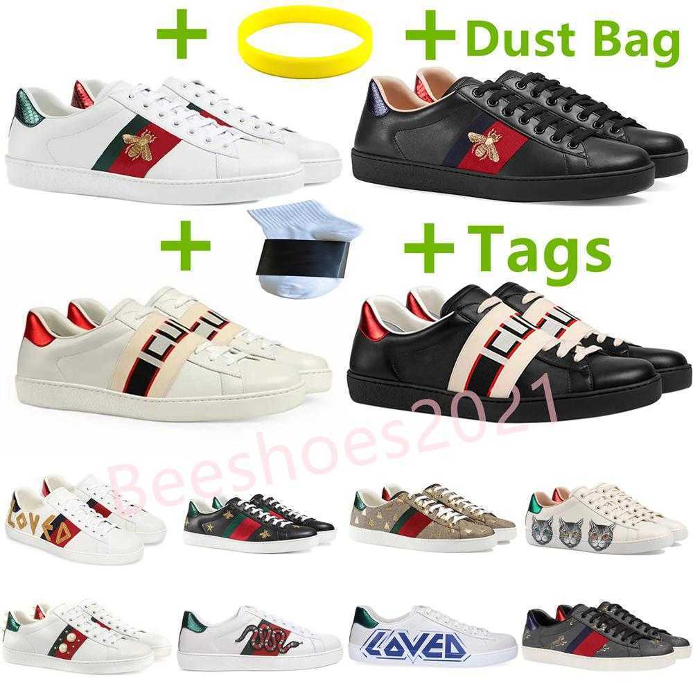 

Mens Italy Bee Casual Shoes Women White Flat Leather Shoe Green Red Stripe Embroidered Tiger Snake Fashion Couples Trainers Des Chaussures, Black bee star