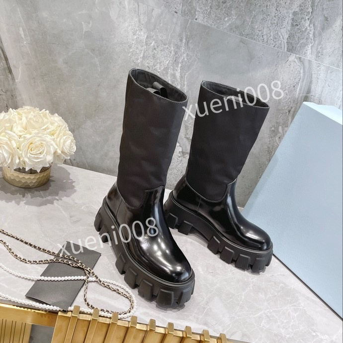 

Designer Women Classic Tall Womens Boot 35-41 Snow Leather Winter Martin Sneakers Lady Thick Rubber Outsole Chunky Heel zh211022, 01