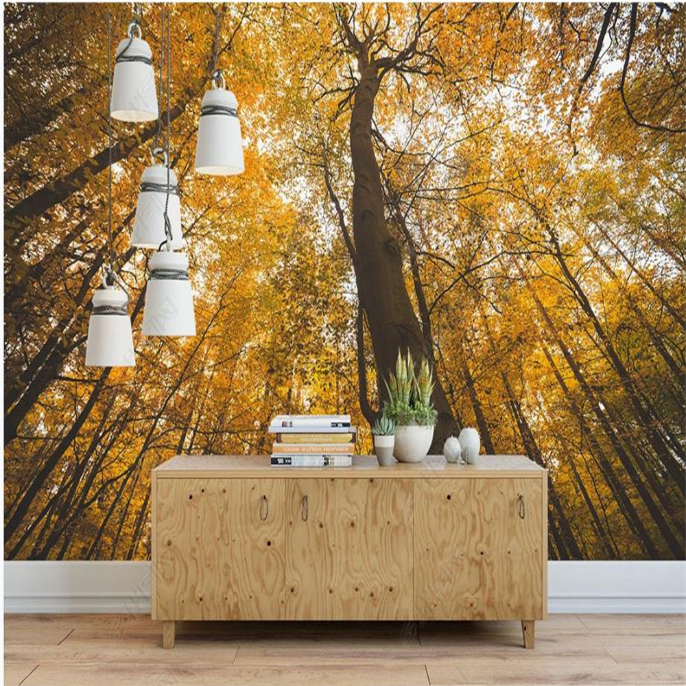 

living style wallpapers beautiful scenery of European maple forest 3d landscape wallpaper, Gold