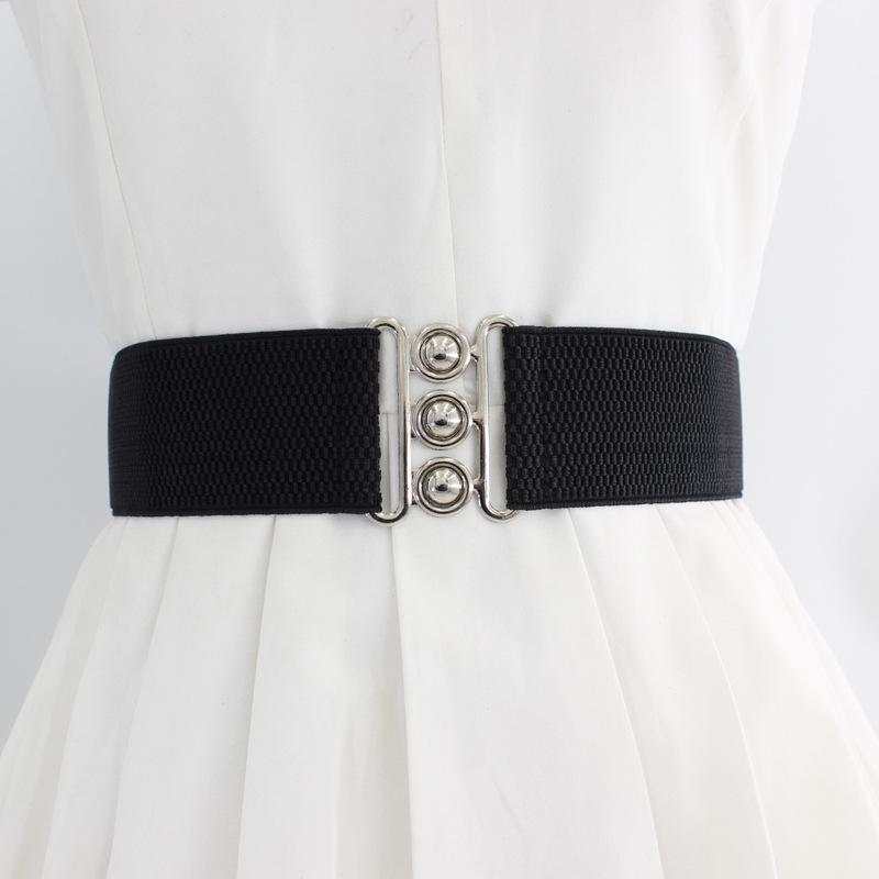 

Belts Women's Elastic Double Button Corset Versatile Decorative Waist Wide Belt, White