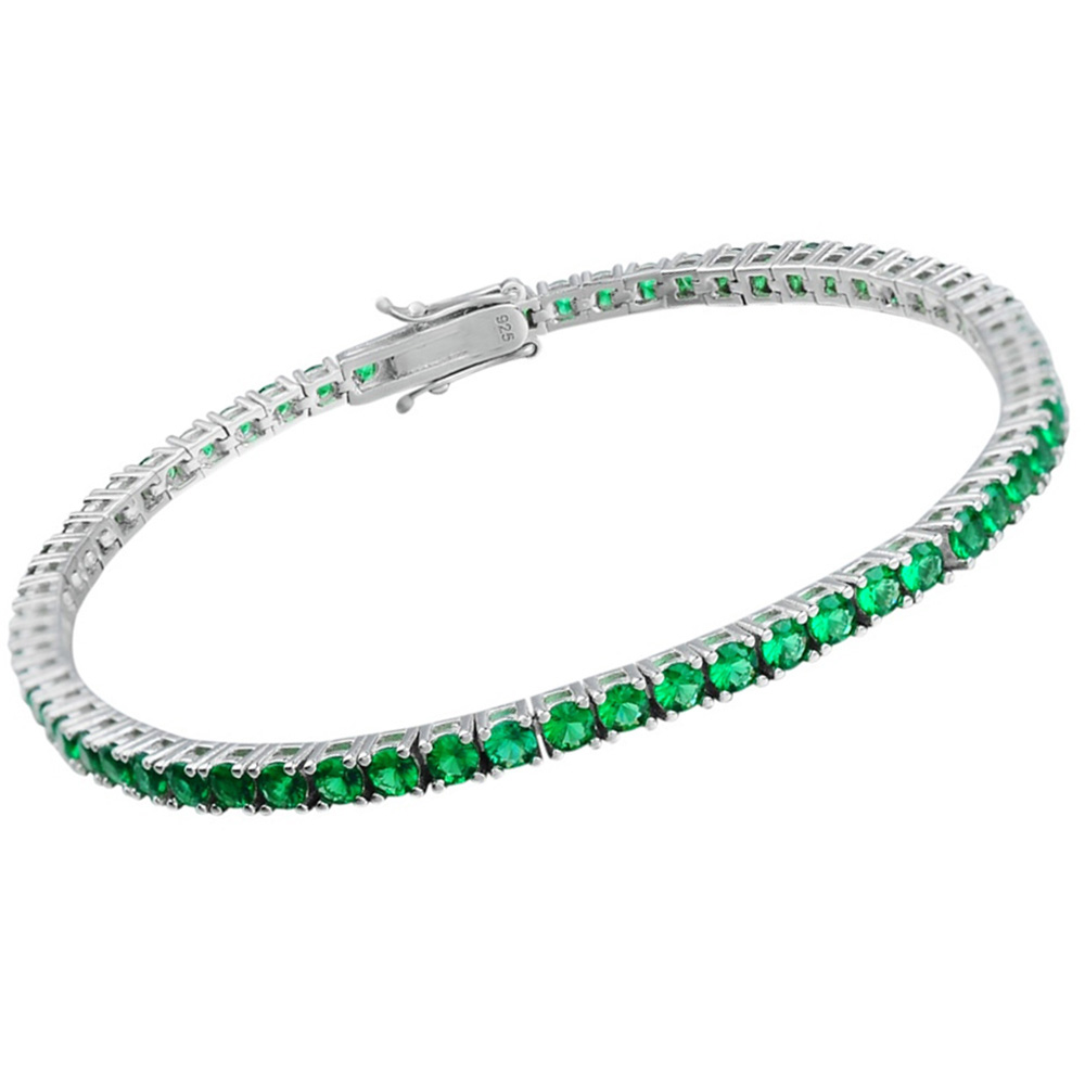 

Real 925 Silver Metal Tennis Bracelet Pave 3MM Green Zircon 15-21 CM Hip Hop Rock Chain Fine Jewelry For Women/Men