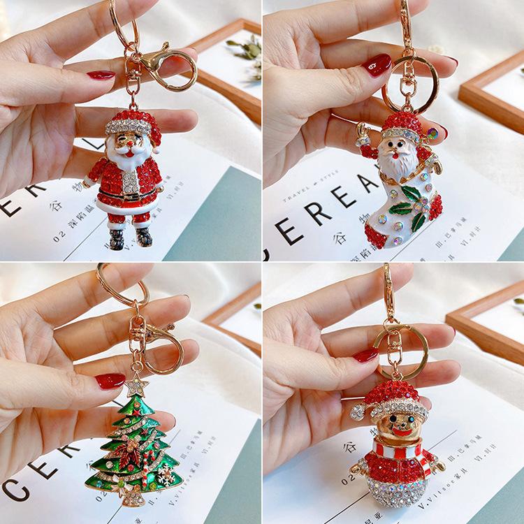 

Keychains Christmas Diamond Keychain Creative Santa Claus Gift Car Key Chain Ring Tree Holiday Gifts Wholesale
