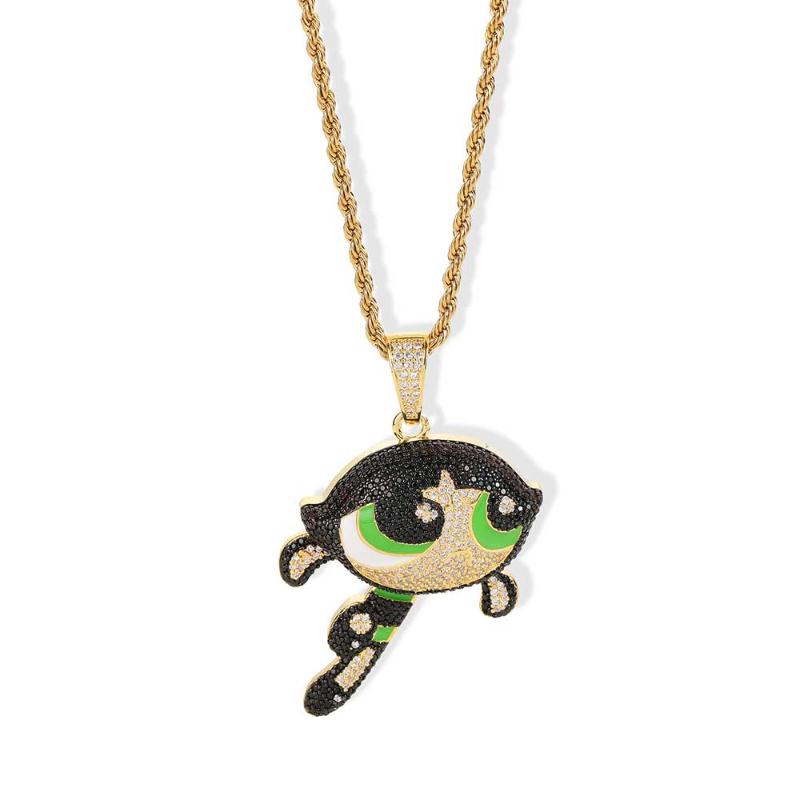 

Pendant Necklaces Hip Hop Cartoon Buttercup Girls High Quality Zircon Necklace Chain For Men's Jewelry