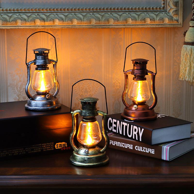 

Night Lights Kerosene Light LED Retro Bedside Lamp Room Decor Battery-powered Portable Camping Lantern Indoor Decorative Luminaires