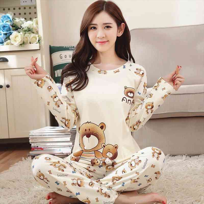 

Kawaii Cartoon Bear Womens Pajamas Set Autumn Winter Long Sleeves pants Casual Home Wear Plus Size 2xl Female Comfort Sleepwear, Black;red