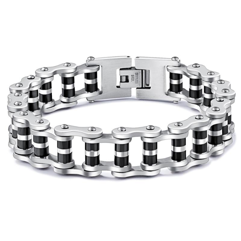 

Link, Chain 22cm Length Cool Punk Men Biker Bicycle Motorcycle Men's Bracelets & Bangles Fashion 2 Color 316L Stainless Steel Jewelry, Black