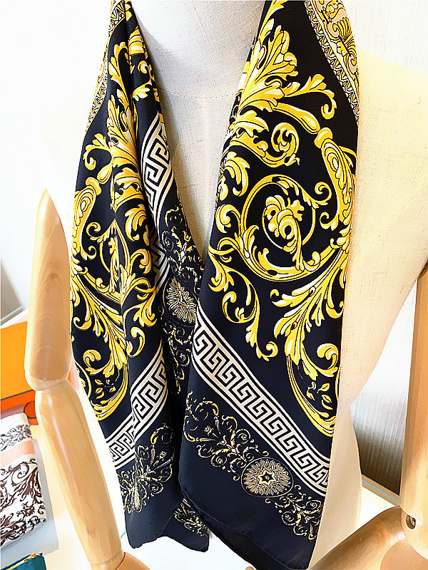 

Famous Style 100% Silk Scarves of Woman and Men Solid Color Gold Black Neck Print Soft Fashion Shawl Women Silks Scarf Square 90*90cm